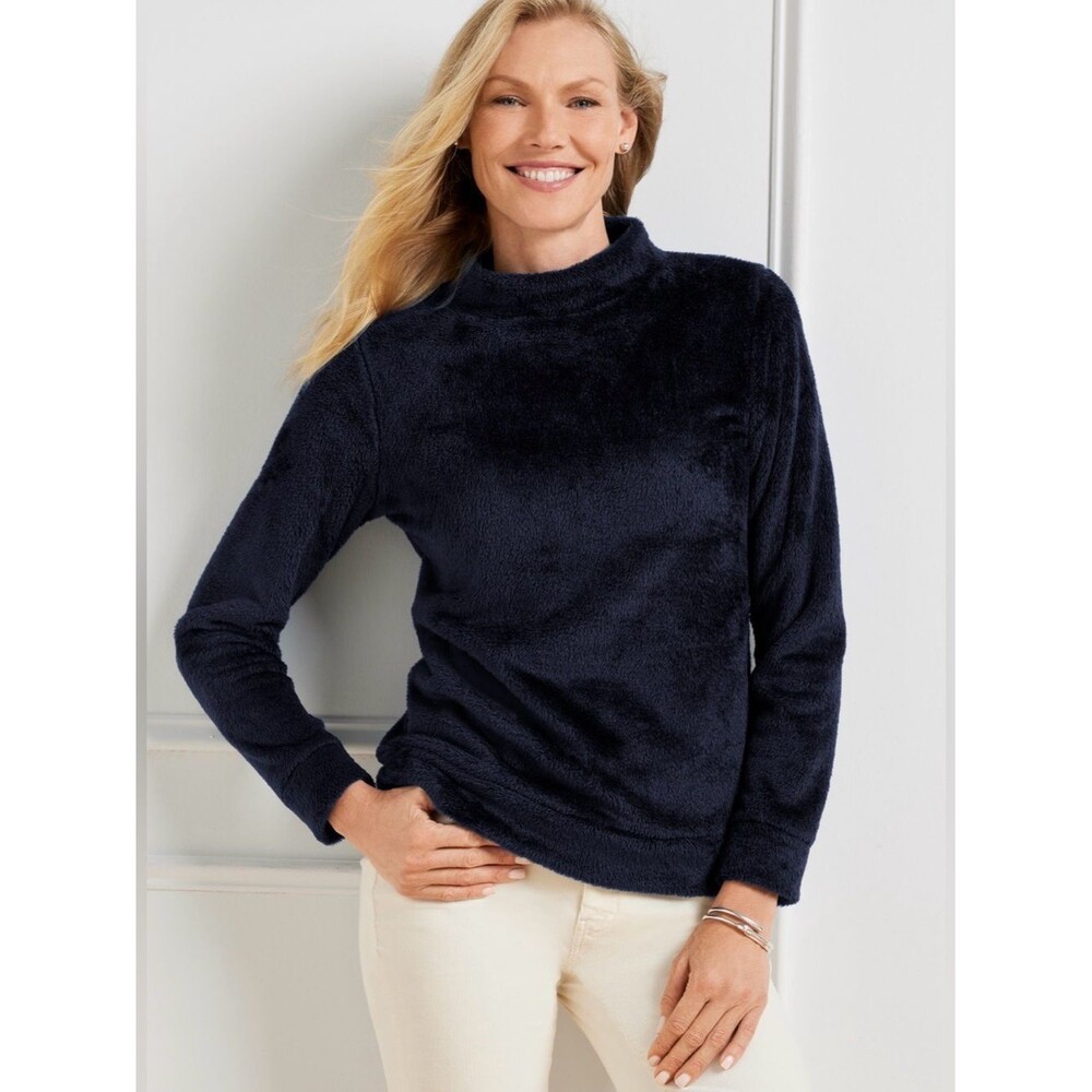 Talbots Dream Fleece Sherpa Funnel Neck Pullover Navy Size 1XP